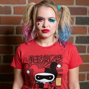 HARLEY QUINN Japanese Anime Red Short Sleeve Graphic Tee S DC Comics Joker